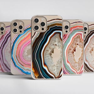 Geode Slice Print Clear Phone Cases For iPhone 15 14 13 Pro Max 12 Mini XR 7 8 SE Galaxy S24 Pretty Agate Stone Design The Urban Flair