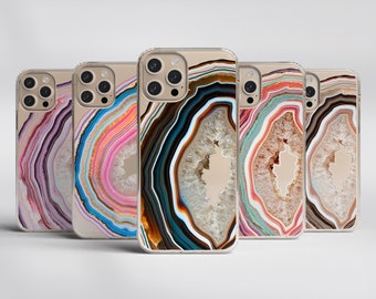Geode Slice Print Clear Phone Cases For iPhone 15 14 13 Pro Max 12 Mini XR 7 8 SE Galaxy S24 Pretty Agate Stone Design The Urban Flair