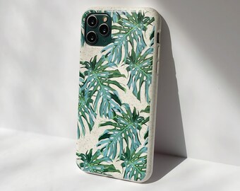 Monstera Leaves Eco Friendly Biodegradable Phone Case For iPhone 15 14 13 12 Mini 11 Pro Max iPhone 7 8 SE Galaxy S24 S21