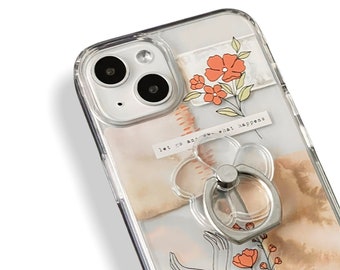 Plain Clear Flower Shape Ring Grip Holder For iPhone or Galaxy 360 Phone Stand With Silver Ring