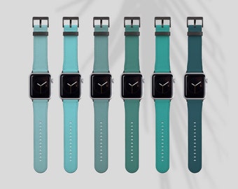 Solid Teal Turquoise Apple Watch Bands For Series 6 7 8 SE 38mm 40mm 42mm 44mm Watch Straps Vegan Faux Leather Cruelty Free iWatch Band