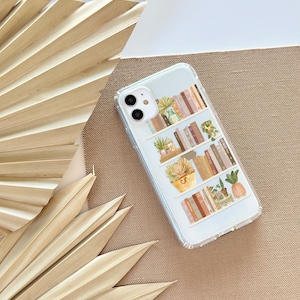 Trendy Book Shelf Phone Case For iPhone 15 14 13 Pro Max Mini 12 XR 7 8 Clear Phone Cover With Aesthetic Boho Books Design Galaxy S24 Case