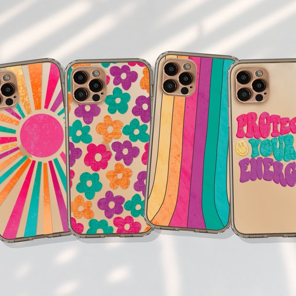 Colorful Retro Modern Abstract Cases For iPhone 15 14 13 Pro Max 12 Mini  XR X 7 8 SE 2022 Boho Collage With Shapes Design- On Sale!