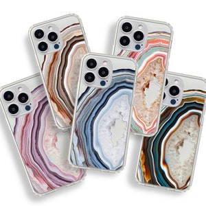 Agate Slice Print Phone Cases For New White Silver iPhone 14 Pro & 14 Pro Max Clear Cases With Aesthetic Geode- On Sale!