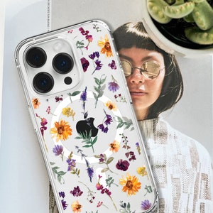 Aesthetic Sunflowers & Wild Flower MagSafe Clear Phone Case For iPhone 15 14 13 With Built-In MagSafe Magnet- On Sale!