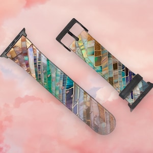 Aesthetic Stained Glass Illusion Apple Watch Band - Vegan Leather Strap With Unique Design- On Sale!