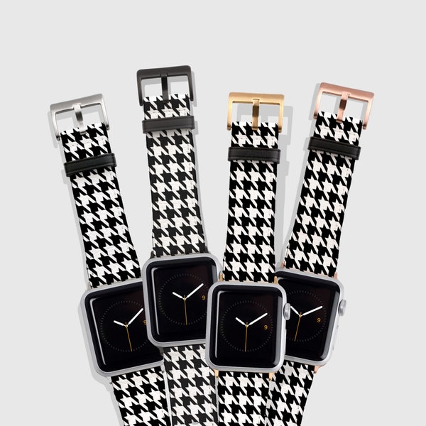 Houndstooth Apple Watch Band Series 3 4 5 6 7 8 9 SE 38mm 41mm 40mm 42mm 45mm 44mm Apple Watch Straps Vegan Faux Leather iWatch Band