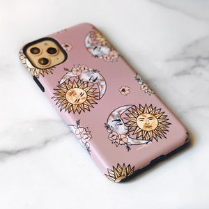 Sun Moon Tough Phone Case For iPhone 17 16 15 14 13 Mini 12 Pro Max Samsung Galaxy S25 S24 Pixel 9 8 7 Cute Phone Case With Mystic Design