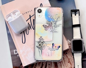 Pastel Line Art Collage Phone Case For iPhone 15 14 13 Pro Max 12 Mini  XR 7 8 SE 2022 Clear Phone Cover With Aesthetic Design- On Sale!