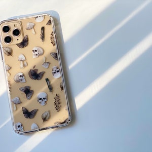 Halloween Grunge Skull Clear Phone Case With Creepy Aesthetic Design For iPhone 13 12 11 Pro Max XR XS Max 7 8 Plus SE 2020 Witchy Phone Case by The Urban Flair