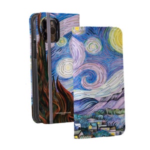 Starry Night iPhone Wallet Case - Fits iPhone, Galaxy & Pixel - Vegan Leather, Card Slots, Art Design