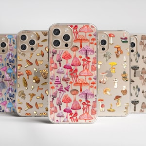Cute Mushroom Clear Phone Cases For iPhone 16 15 14 13 Pro Max 12 Mini XR 7 8 SE 2022 Galaxy S25 S24Aesthetic Fungi Design MagSafe Case
