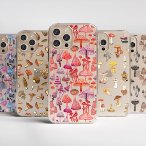 Cute Mushrooms Clear Phone Cases For iPhone 15 14 13 Pro Max 12 Mini XR 7 8 SE 2022 Galaxy S24 Aesthetic Fungi Design The Urban Flair