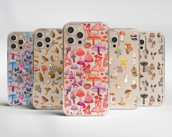 Cute Mushroom Clear Phone Cases For iPhone 17 Air 16e 15 14 13 Pro Max Mini 7 8 SE 2022 Galaxy S26 S25Aesthetic Fungi Design MagSafe Case