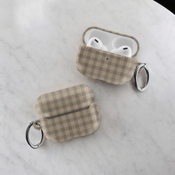 Classy Plaid Tartan Unisex Airpods Case | Aesthetic Hard Cover For Original and Air Pods Pro | Circle Keychain Ring Carabiner Included