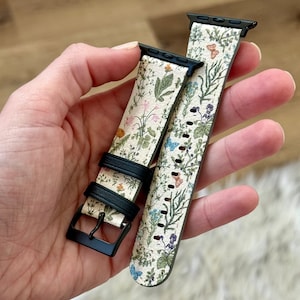 Vintage Wild Flower Apple Watch Band Series 6 7 8 SE 38mm 40mm 42mm 44mm Apple Watch Straps Vegan Faux Leather iWatch Band- On Sale!