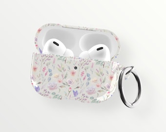 Aesthetic Pastel Watercolor Flowers Air Pods Case New Air Pod Pro Cover With Keychain Carabiner Clip Airpod 1 2 Cases- On Sale!