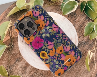 Navy Cute Flowers MagSafe Phone Case For iPhone 17 16 15 14 13 Galaxy S26