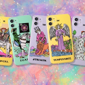 Trippy Psychedelic Tarot Card iPhone Case (Death Temperance Lovers Strength 9 Pentacles or Custom Request) Witchy Personalizable Gift Idea
