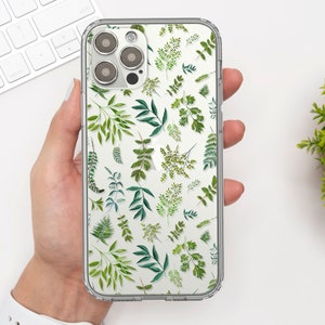 Cute Greenery Leaves Phone Case For iPhone 15 Pro 14 12 Mini 11 XR 7 8 SE 2022 Clear Cover With Simple Nature Branch Design S24 Ultra Bild 6