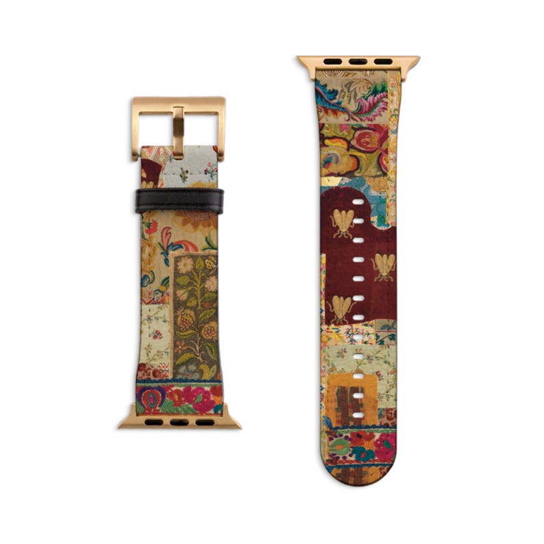 Mixed Media Boho Art Apple Watch Band - Fits All iWatch Series - Sizes 38mm 40mm 42mm 44mm - Women’s Vegan Leather Strap With Design