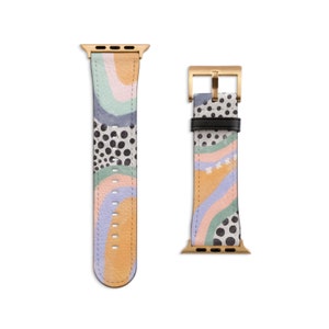 Pastel Abstract Design Apple Watch Band For Women Apple Watch Straps For Series 3 4 5 6 7 8 9 SE 38/40/41mm & 42/44/45mm Vegan Faux Leather