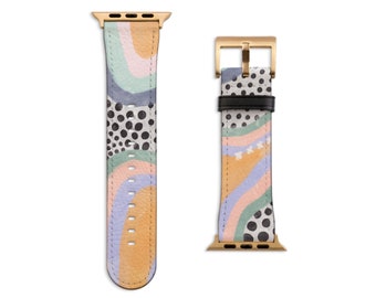 Pastel Abstract Design Apple Watch Band For Women Apple Watch Straps For Series 3 4 5 6 7 8 9 SE 38/40/41mm & 42/44/45mm Vegan Faux Leather