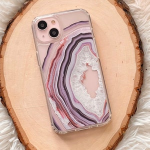 Pink Lilac Agate Slice Geode Phone Case For iPhone 15 Plus 14 Pro 13 12 Mini 11 7 8 SE 2022 Galaxy S24 Aesthetic Design The Urban Flair