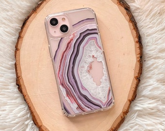 Pink Lilac Agate Slice Geode Phone Case For iPhone 15 Plus 14 Pro 13 12 Mini 11 7 8 SE 2022 Galaxy S24 Aesthetic Design The Urban Flair