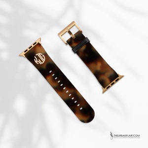 Monogram Tortoise Shell Apple Watch Band For Series 3 4 5 6 7 8 9 SE 40mm 41mm 42mm Tortoiseshell Band 44mm 45mm Initials Personalizable