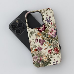 Baroque Vintage Florals MagSafe Phone Case | For iPhone 16e 15 14 13 12 (Mini, Plus, Pro Max) | Built In Magnet | Elegant Flower Design |