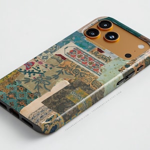 Mixed Media Patchwork Tough Phone Case | For iPhone 17 Pro Max 16 15 14 13 Mini Pro Galaxy S26 S25 Pixel 10 | Boho Tapestry Collage Cover
