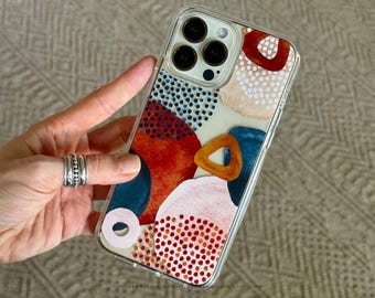 Boho Abstract Shapes Clear Phone Case - Cover For iPhone 18 Pro Max 17 16e 15 Plus 14 13 7 8 SE & Galaxy S26 Ultra - MagSafe Available