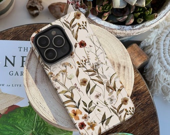 Autumn Floral Foliage Protective Phone Case For Apple iPhone, Samsung Galaxy, Google Pixel Tough Cover With Cute Fall Design