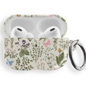 Vintage Wild Flower Print Airpods Case | Hard Cover For Original and Airpods Pro | Circle Keychain Ring Carabiner Included- On Sale!