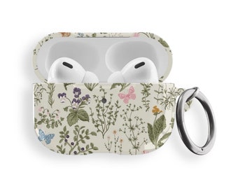 Vintage Wild Flower Print Airpods Case | Hard Cover For Original and Airpods Pro | Circle Keychain Ring Carabiner Included- On Sale!