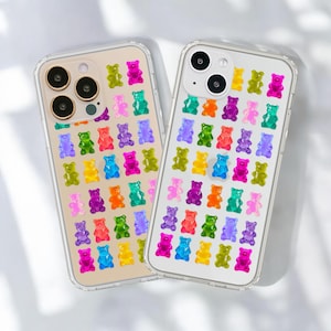 Colorful Gummy Bear Print Phone Case For iPhone 16 15 14 13 Pro Max 12 Mini XR 7 8 SE Galaxy S25 Aesthetic Design MagSafe Clear Cover