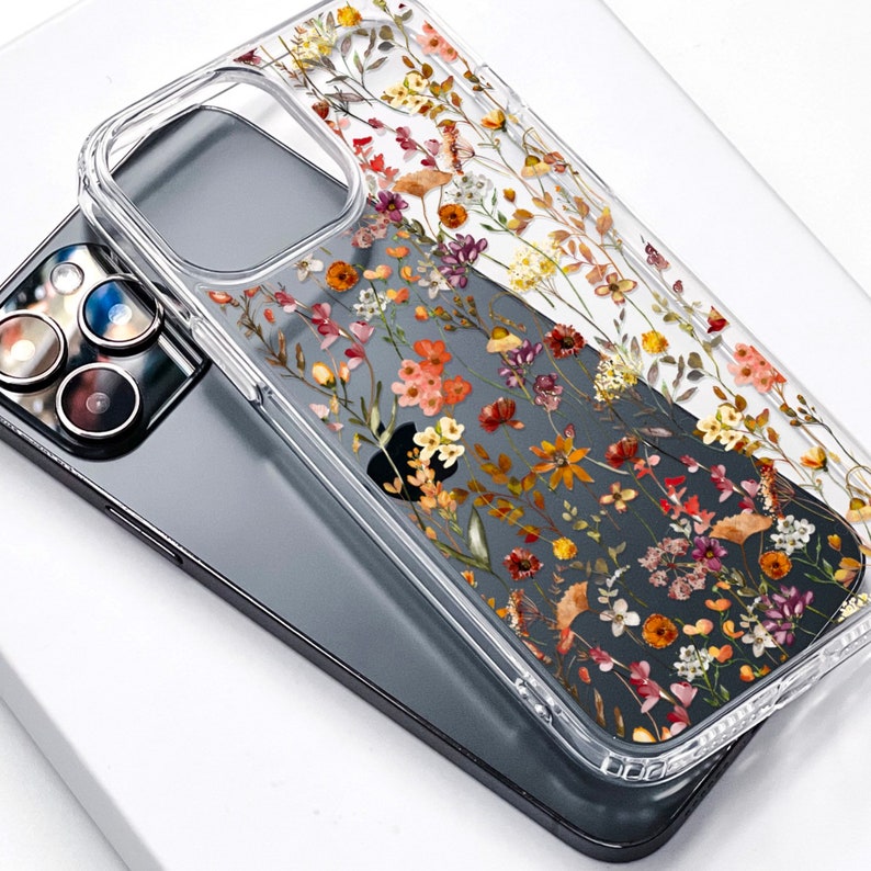 Autumn Meadow Flowers Clear Phone Case For iPhone 15 14 13 12 Mini XR 7 8 SE 2022 & Samsung Galaxy S24 Cover With Aesthetic Design On Sale image 4