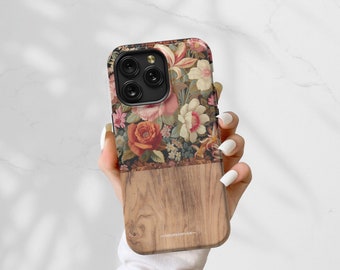 Vintage Florals Wood Print MagSafe Phone Case For iPhone 17 16 15 14 13