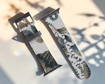 Teal Gold Abstract Shapes Apple Watch Band - Fits All iWatch Series - 38/40/41mm, 42/44/45/46mm, 49mm - Vegan Leather Strap For Women