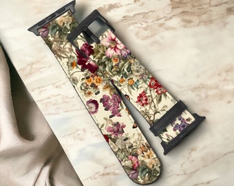 Baroque Vintage Florals Apple Watch Band - Vegan Leather Strap With Cute Floral Design- On Sale!