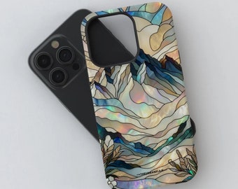 Abstract Mountains Stained Glass Illusion Print Tough Phone Case For iPhone 15 14 13 12 7 8 SE 2022 Galaxy S24 Google Pixel 8 Pro