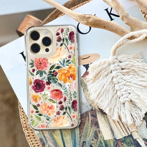 Cute Watercolor Flowers MagSafe Clear Phone Case For iPhone 16 15 14 13 12 With Built-In MagSafe Magnet- On Sale!