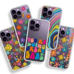 Best Phone Cases For New Deep Purple iPhone 14 Pro and 14 Pro Max Clear Cases With Colorful Retro Design Aesthetic Covers By The Urban Flair