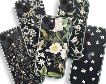 Best Phone Cases For New Midnight Black iPhone 14 and 14 Plus Clear Cases With Aesthetic Daisy Boho Floral Designs Covers By The Urban Flair