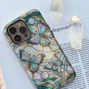 Aesthetic Butterflies Stained Glass Illusion Print MagSafe Compatible Phone Case For iPhone 15 14 13 12 Mini/Plus/Pro Max Built In Magnet