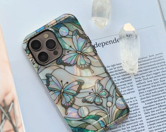 Aesthetic Butterflies Stained Glass Illusion Print MagSafe Compatible Phone Case For iPhone 15 14 13 12 Mini/Plus/Pro Max Built In Magnet