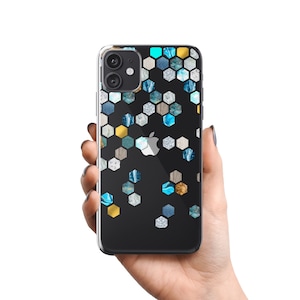 Honeycomb Phone Case For iPhone 17 16 15 14 13 12 11 7 8 SE Clear Phone Case With Design Galaxy S25 S24 Phone Case MagSafe