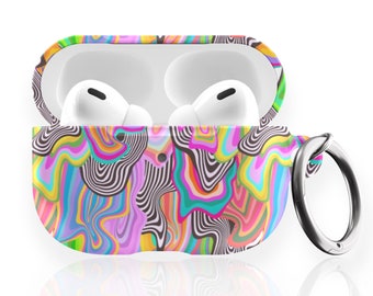 Funda para AirPods con diseño de colores derretidos y goteos, nueva funda para AirPod Pro de 2.ª generación con llavero y mosquetón, fundas para AirPod 1 y 2 con diseño estético psicodélico.