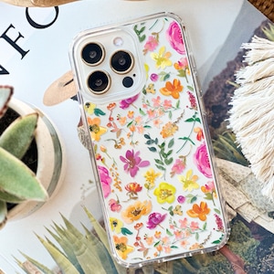 Pink Watercolor Flowers Clear Phone Case for iPhone 15 Pro Max 14 Pro 13 Mini 12 11 X XR XS Max 7 8 SE 2022 Galaxy S24 S23 S22